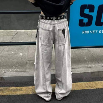 AIDASE  -  American Style Men's Ripped Jeans Korean Version Trendy Stylish High Street 2025 Summer New Denim Long Pants Tide 21E6836 aidase-shop